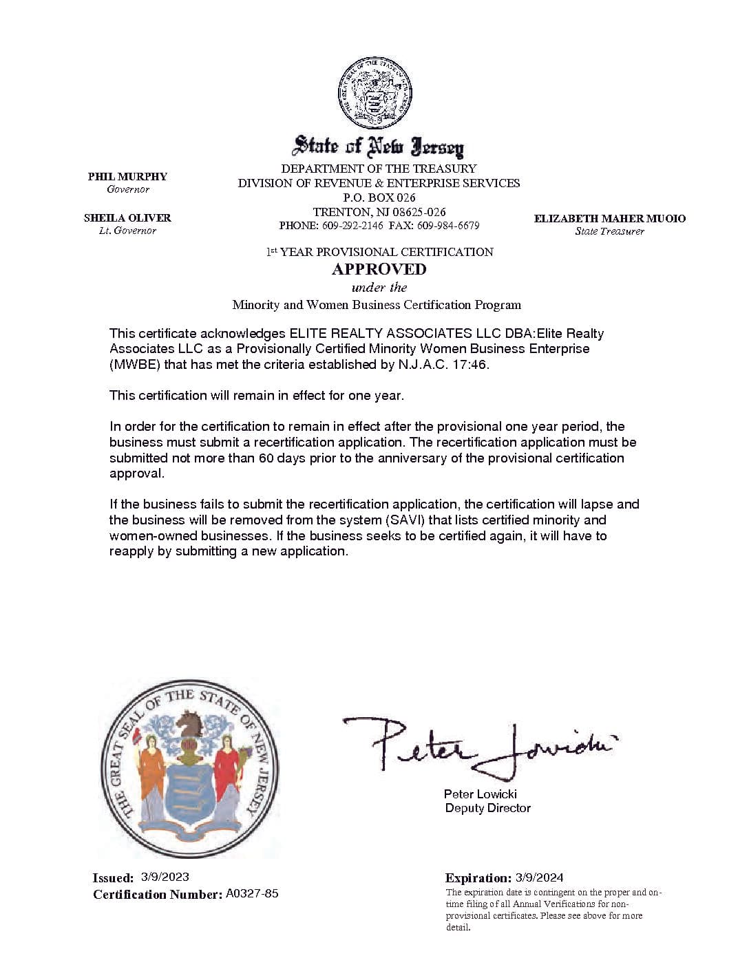 MWBE Certificate